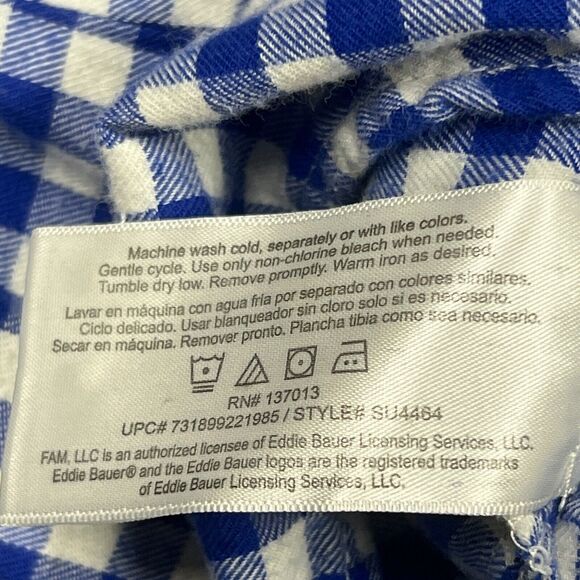 VTG Eddie Bauer Flannel Shirt Womens Medium Blue White Plaid Button Up Cotton - Picture 7 of 12